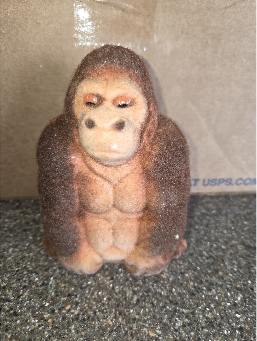 Vintage Flocked Fuzzy Monkey Bank Made in Hong Kong 5" tall Chimp Ape A14